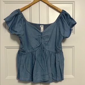 Japna Blue Flutter Sleeve Blouse